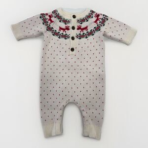 Hanna Andersson Romper Size 3-6 Months Knit Holiday Raindeer Sweater Fair Isle